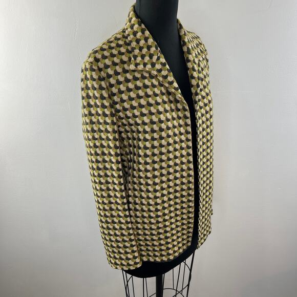 ZANELLA Green Jacket Geometric Wool Open Front Collared Single Breasted 10 ITALY - Picture 5 of 10